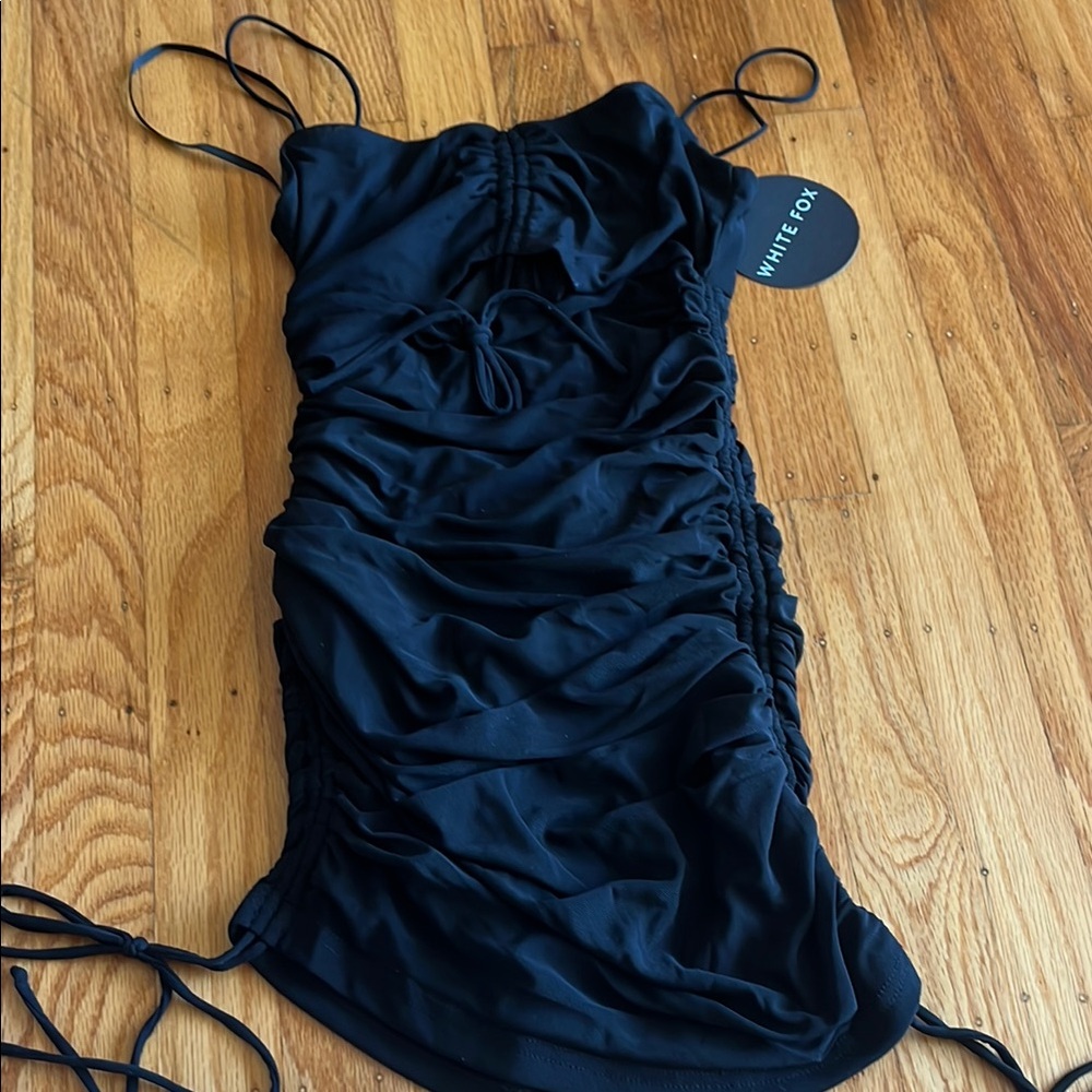 White Fox Black Ruched Dress